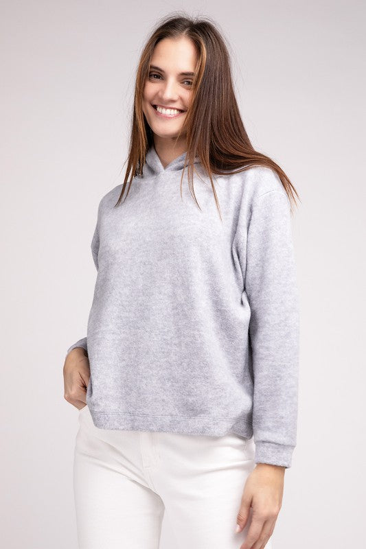 Zenana Hooded Brushed Melange Hacci Sweater