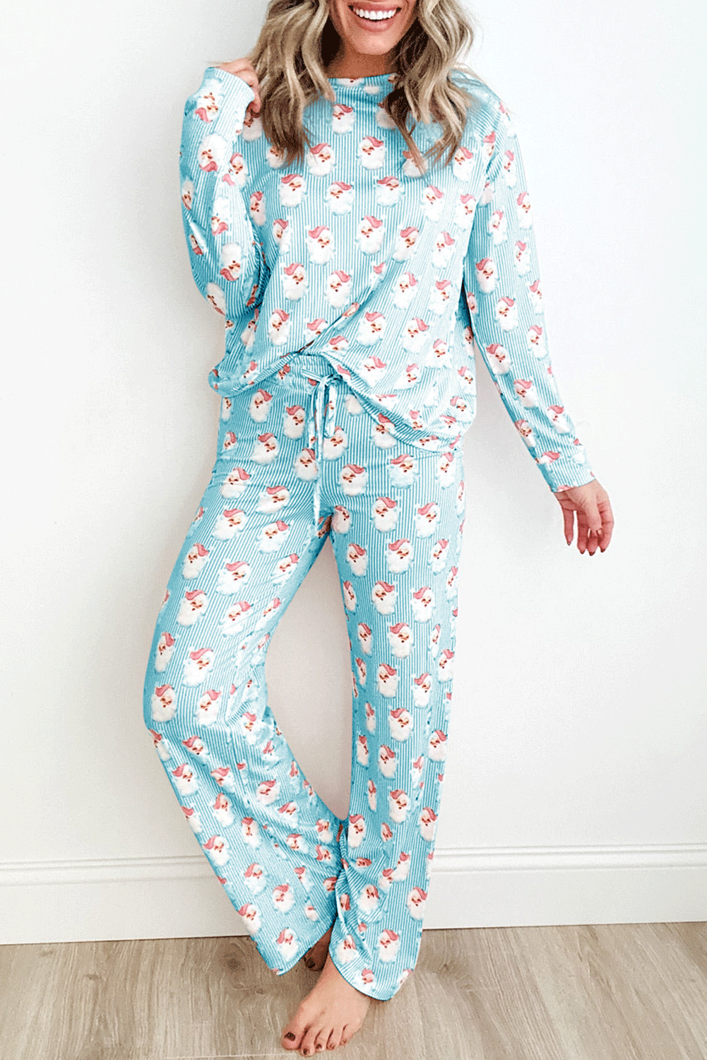 Santa Print Top and Pants Lounge Set