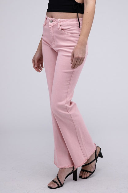 Amie Acid Washed Frayed Hem Straight Wide Pants