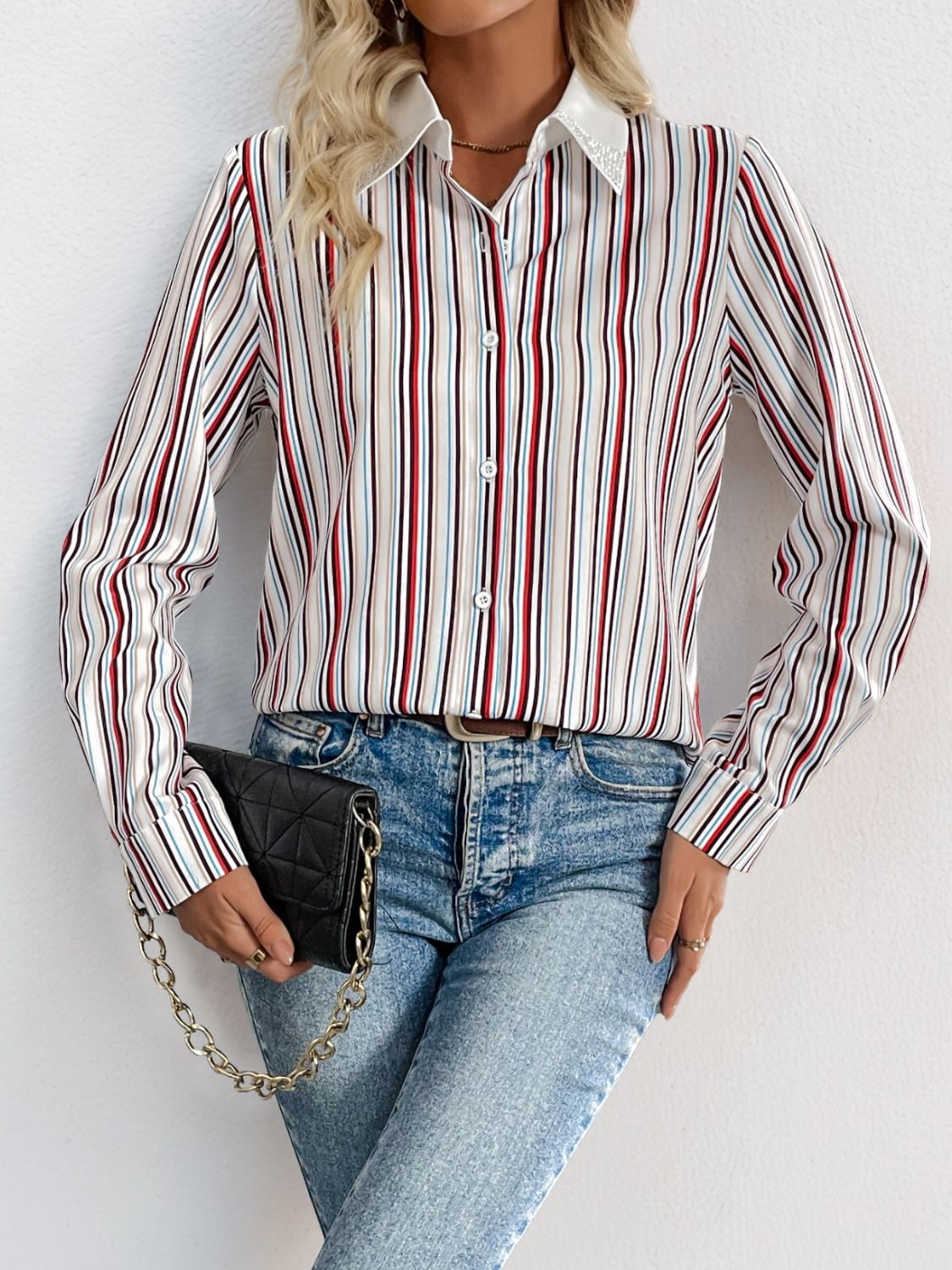 Perfee Contrast Striped Top