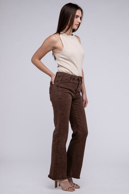 Amie Acid Washed Frayed Hem Straight Wide Pants