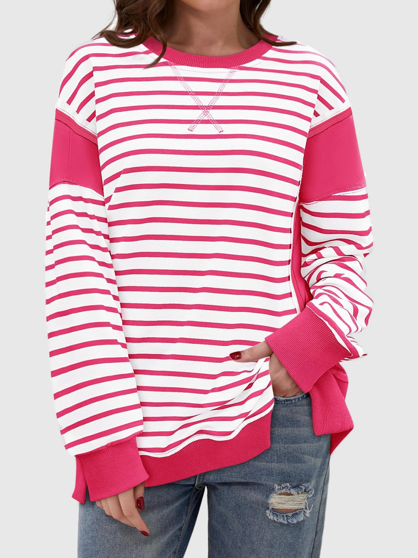 Riley Exposed Seam Striped Sweatshirt