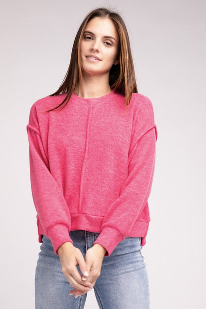 Zenana Brushed Melange Hacci Hi-Low Hem Sweater