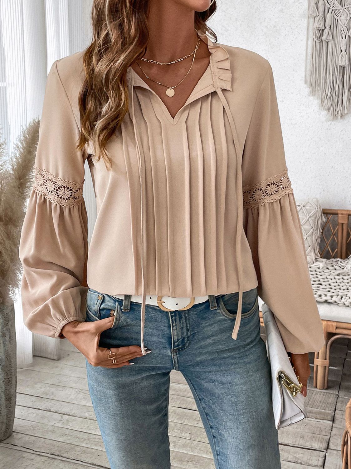 Perfee Frill Tie Blouse