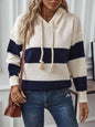 Drawstring Contrast Stripe Hooded Sweater