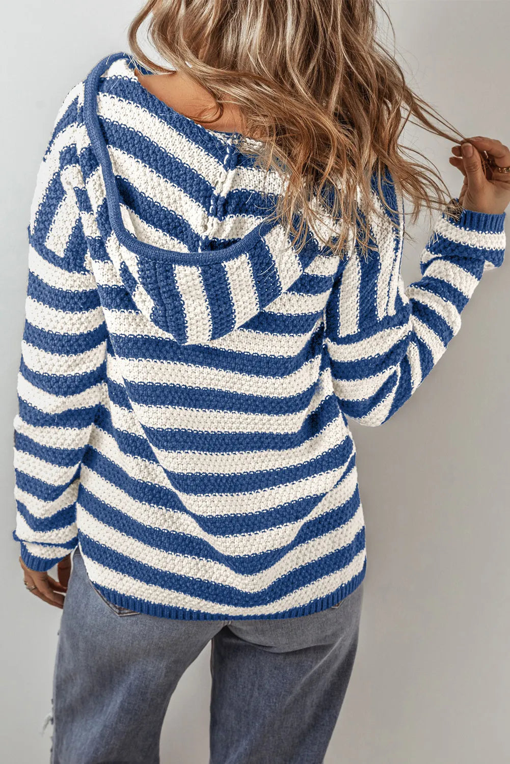 Drawstring Striped Hooded Sweater