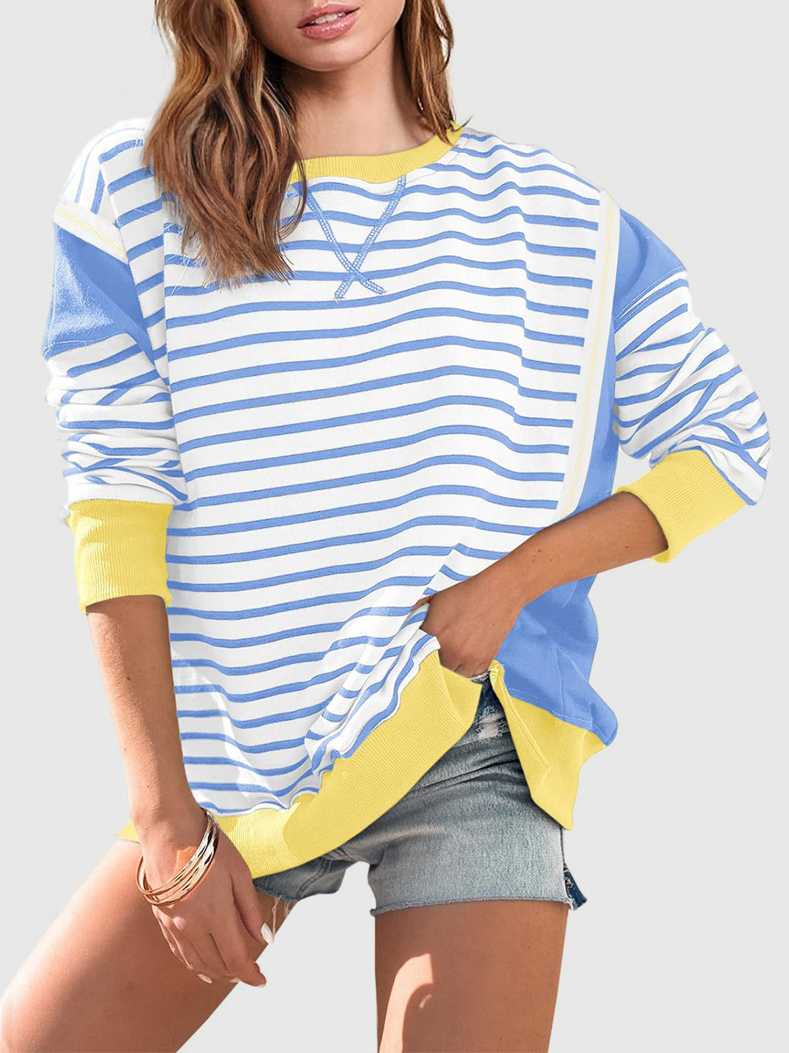 Riley Exposed Seam Striped Sweatshirt