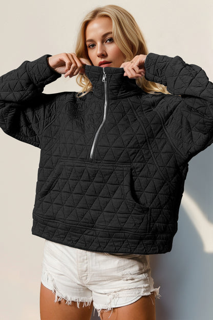 Double Take Half Zip Quilted Sweatshirt