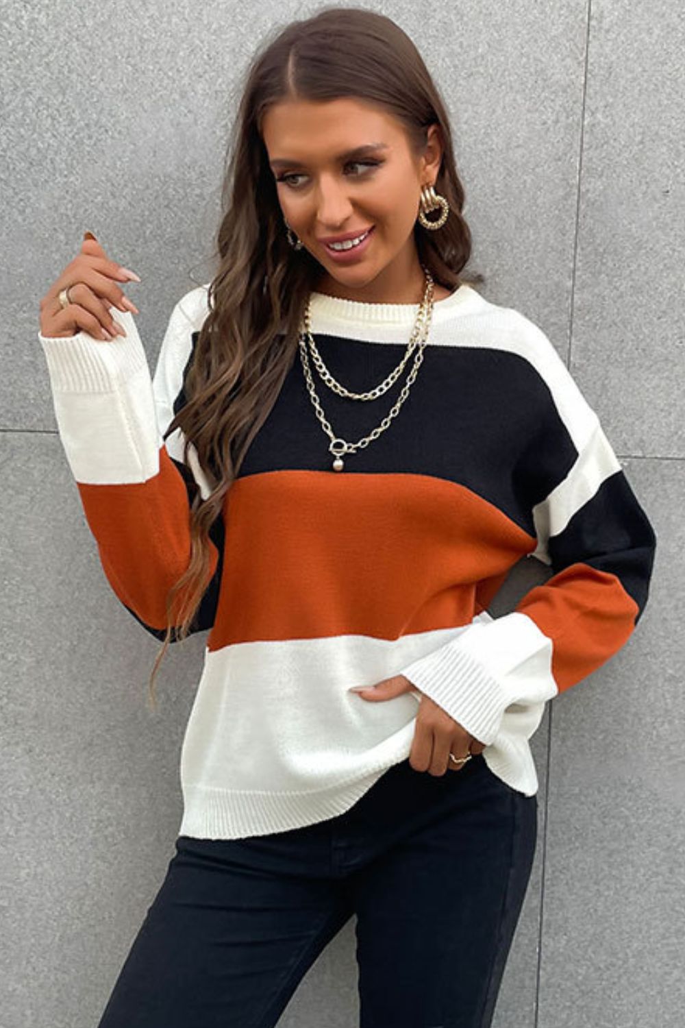 Perfee Longing For Fall Color Block Sweater