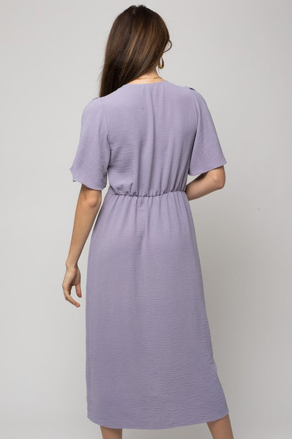 V-Neck Midi Dress W-Front Knot