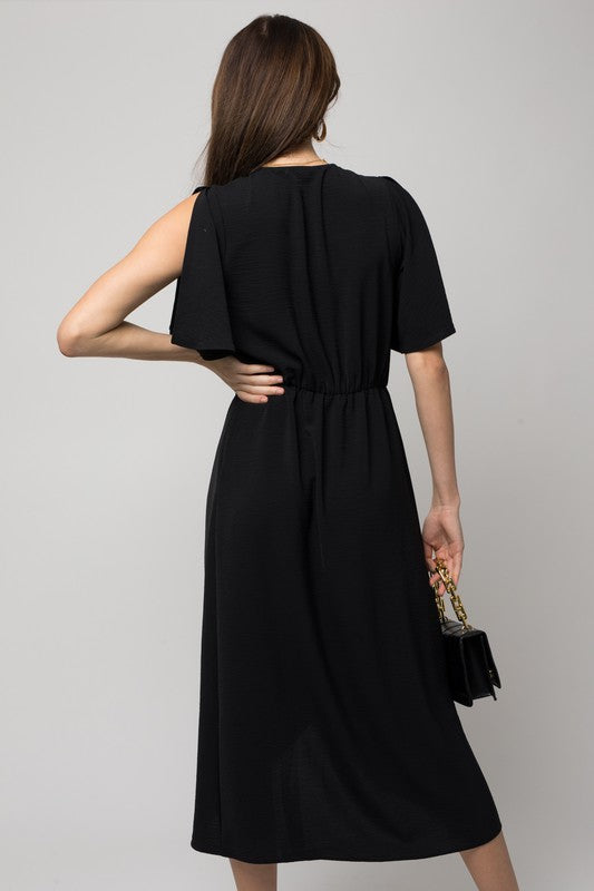 V-Neck Midi Dress W-Front Knot