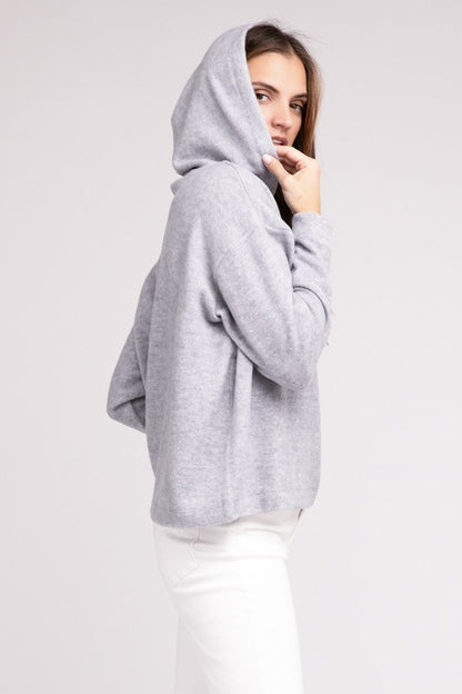 Zenana Hooded Brushed Melange Hacci Sweater