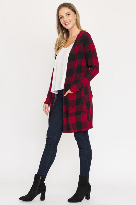 Long Buffalo Plaid Cardigan