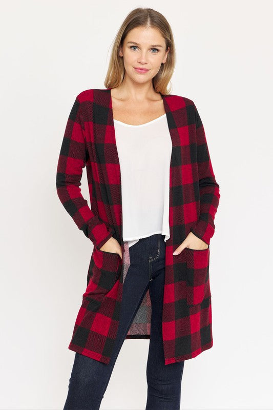 Long Buffalo Plaid Cardigan