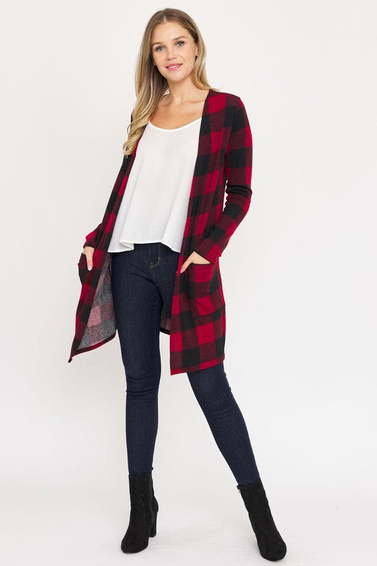 Long Buffalo Plaid Cardigan