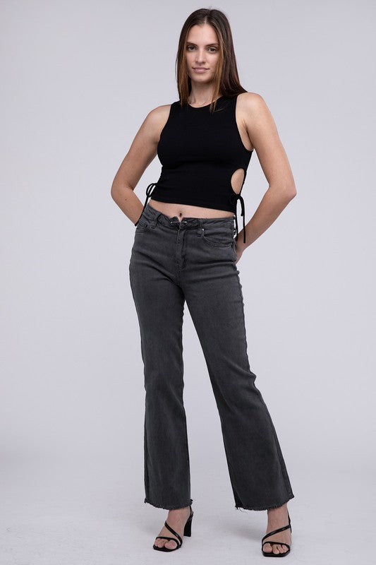 Amie Acid Washed Frayed Hem Straight Wide Pants