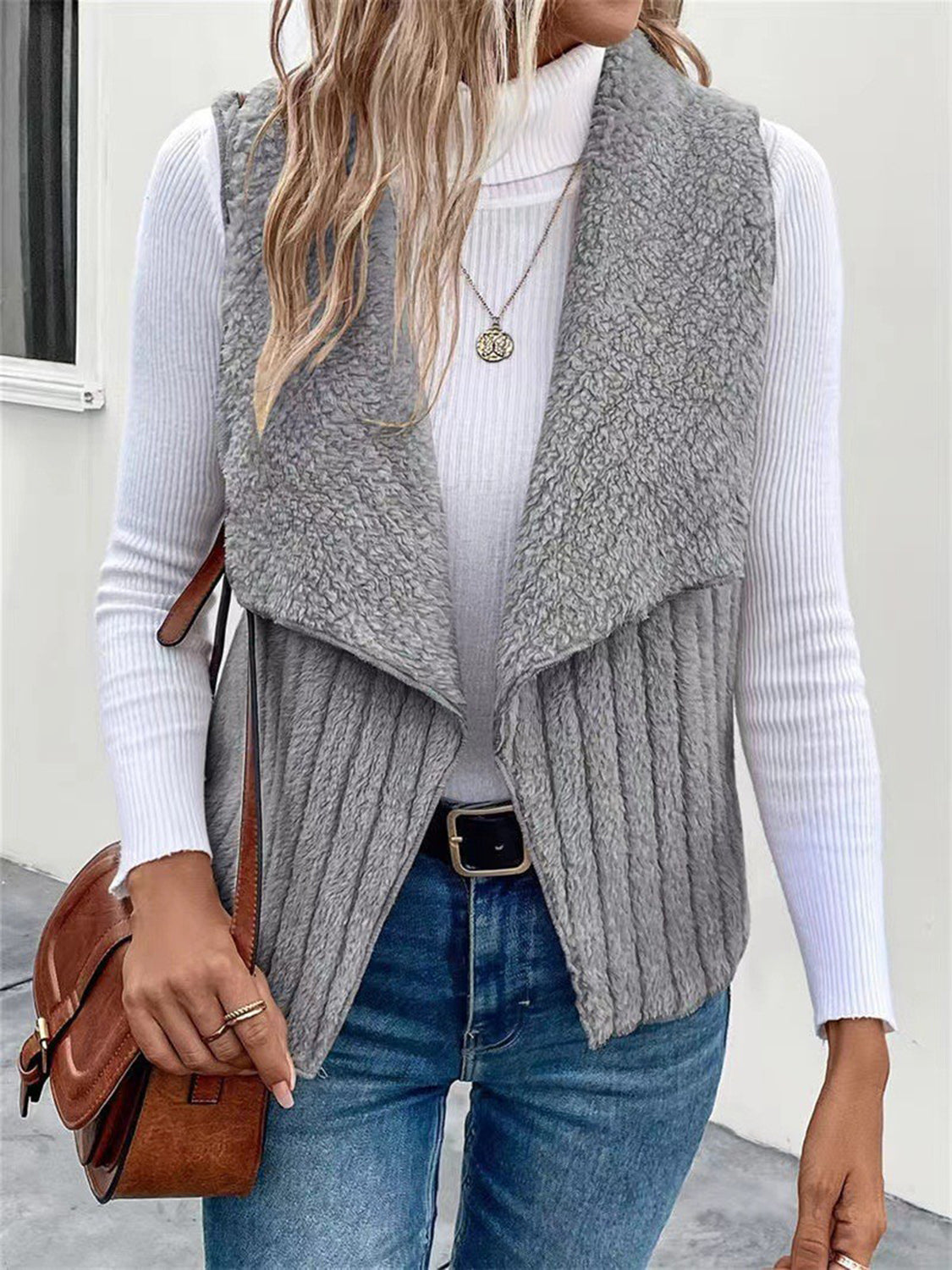 Open Front Fuzzy Vest