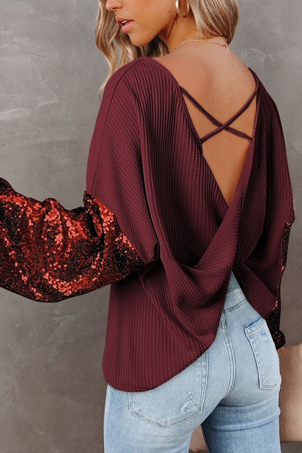 Sequin Crisscross Blouse