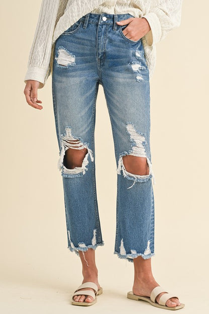 Annie Wear Distressed Raw Hem Cropped Jeans