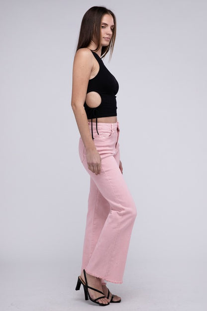 Amie Acid Washed Frayed Hem Straight Wide Pants