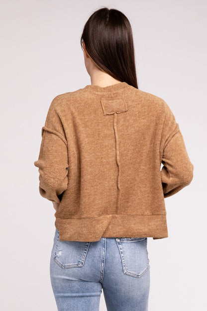 Zenana Brushed Melange Hacci Hi-Low Hem Sweater