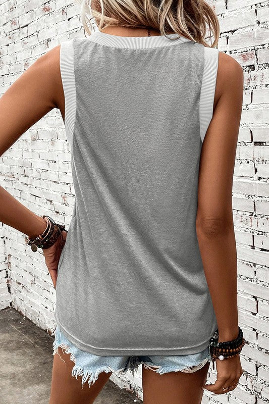 Contrast Trim V-Neck Tank Top