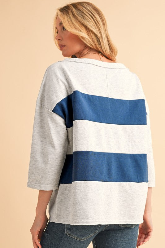 Striped Patchwork Raw Edge Sweatshirt