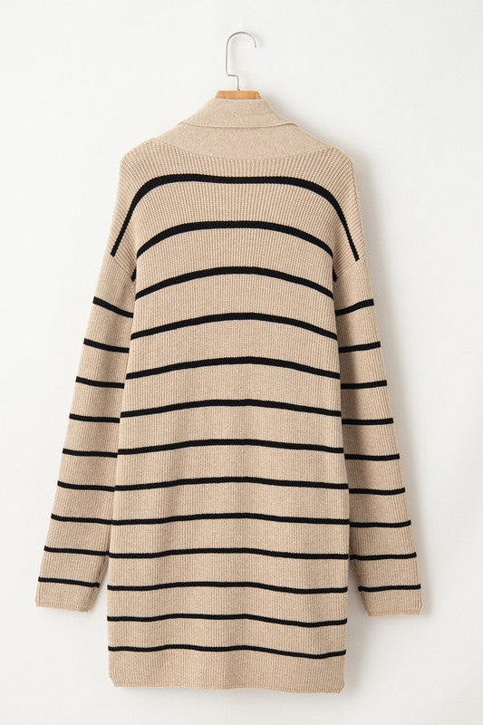 Striped Open Front Cardigan