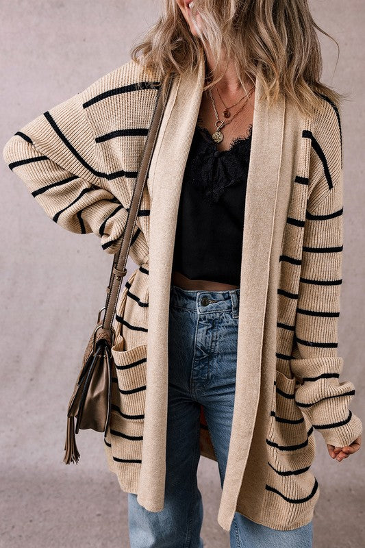 Striped Open Front Cardigan