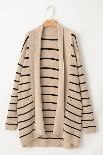 Striped Open Front Cardigan