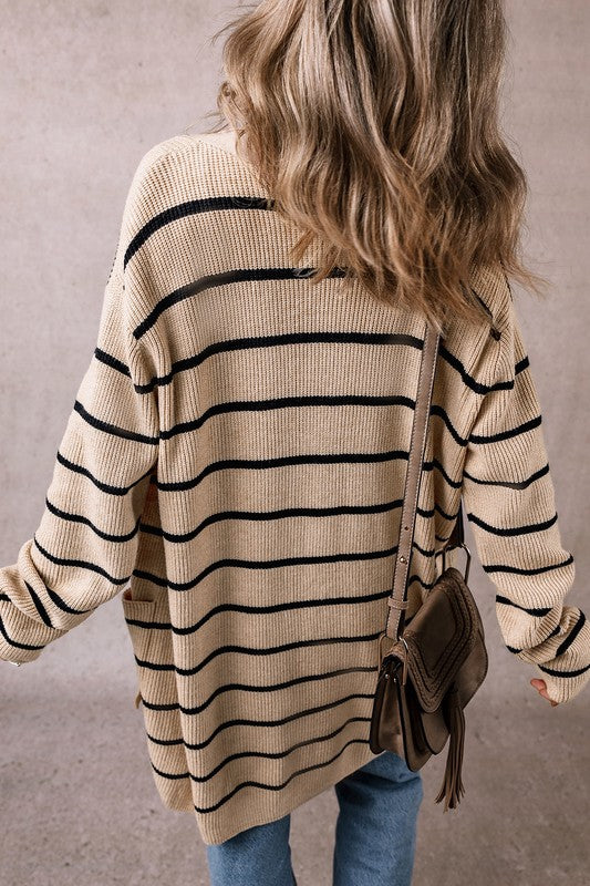 Striped Open Front Cardigan