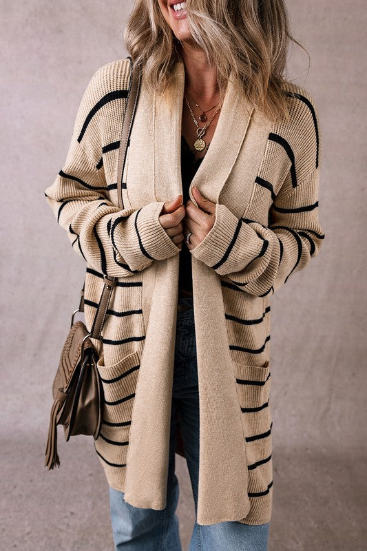 Striped Open Front Cardigan