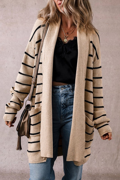 Striped Open Front Cardigan