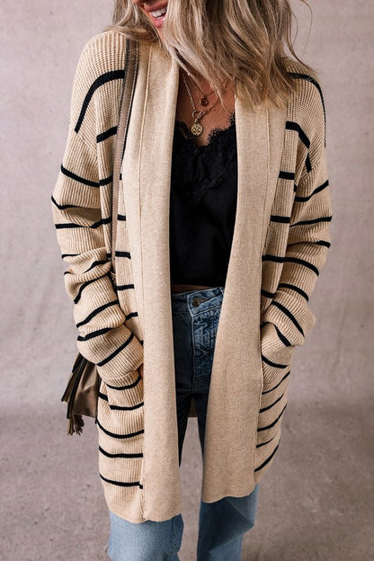 Striped Open Front Cardigan