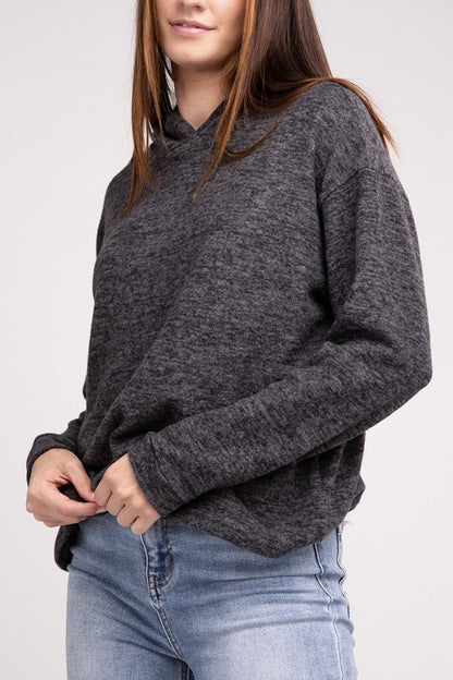 Zenana Hooded Brushed Melange Hacci Sweater