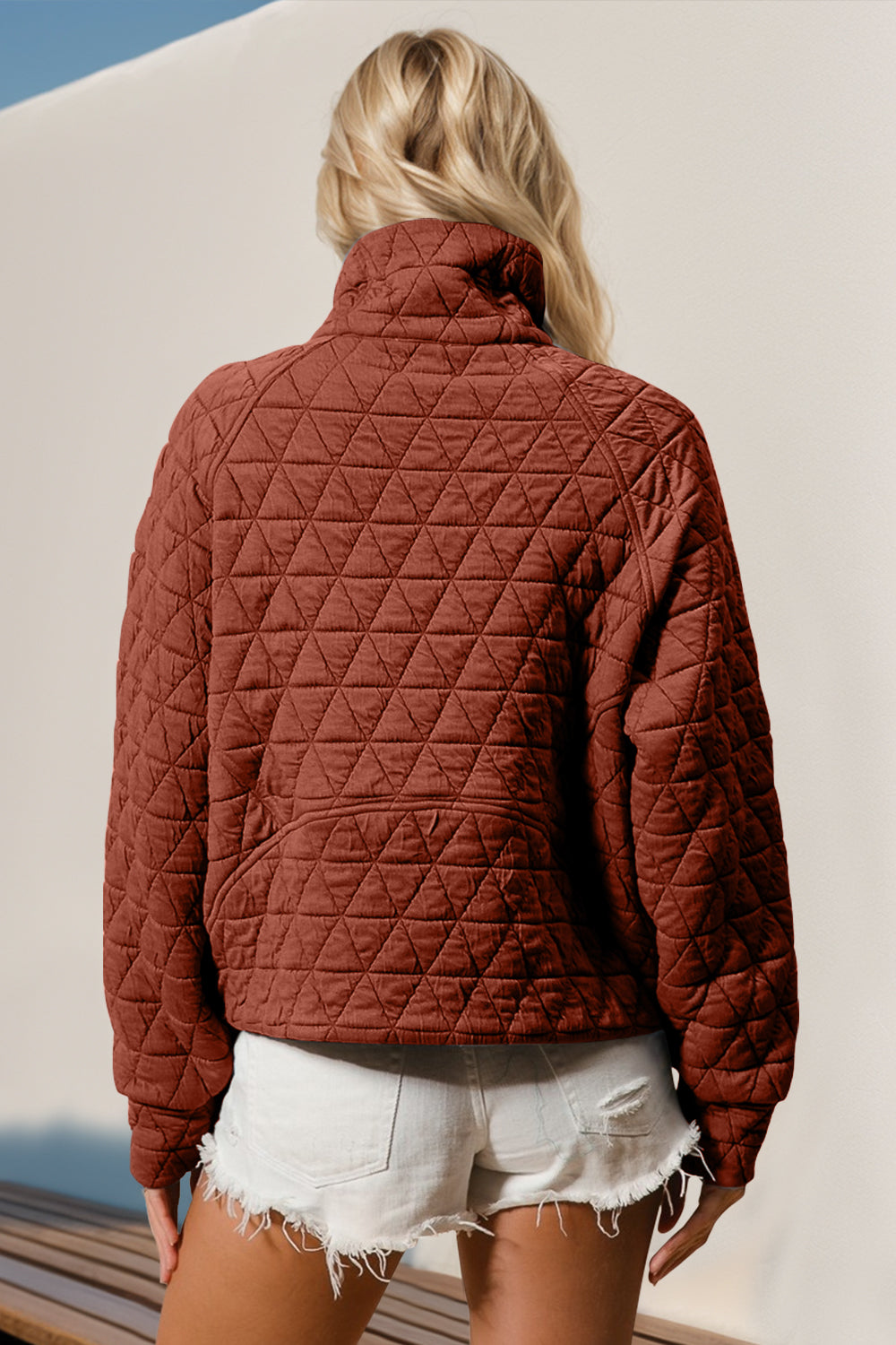 Double Take Half Zip Quilted Sweatshirt