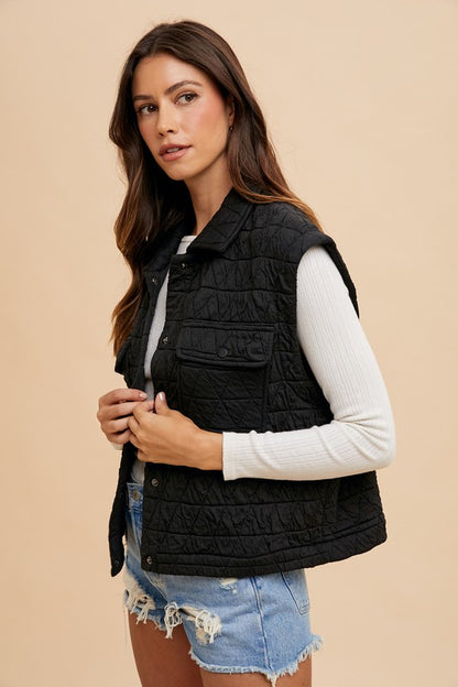 Annie Wear Texture Quilted Snap Down Vest