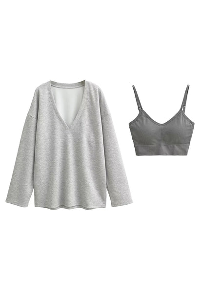 Basic Bae Air Scuba V-Neck Sweatshirt W Bra