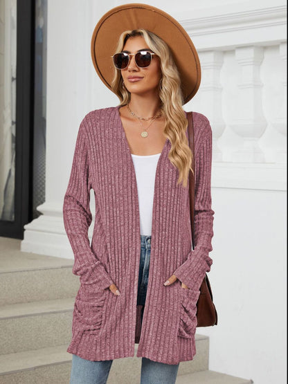 Pocketed Open Front Cardigan