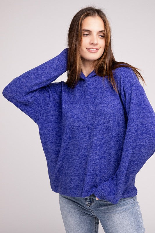 Zenana Hooded Brushed Melange Hacci Sweater