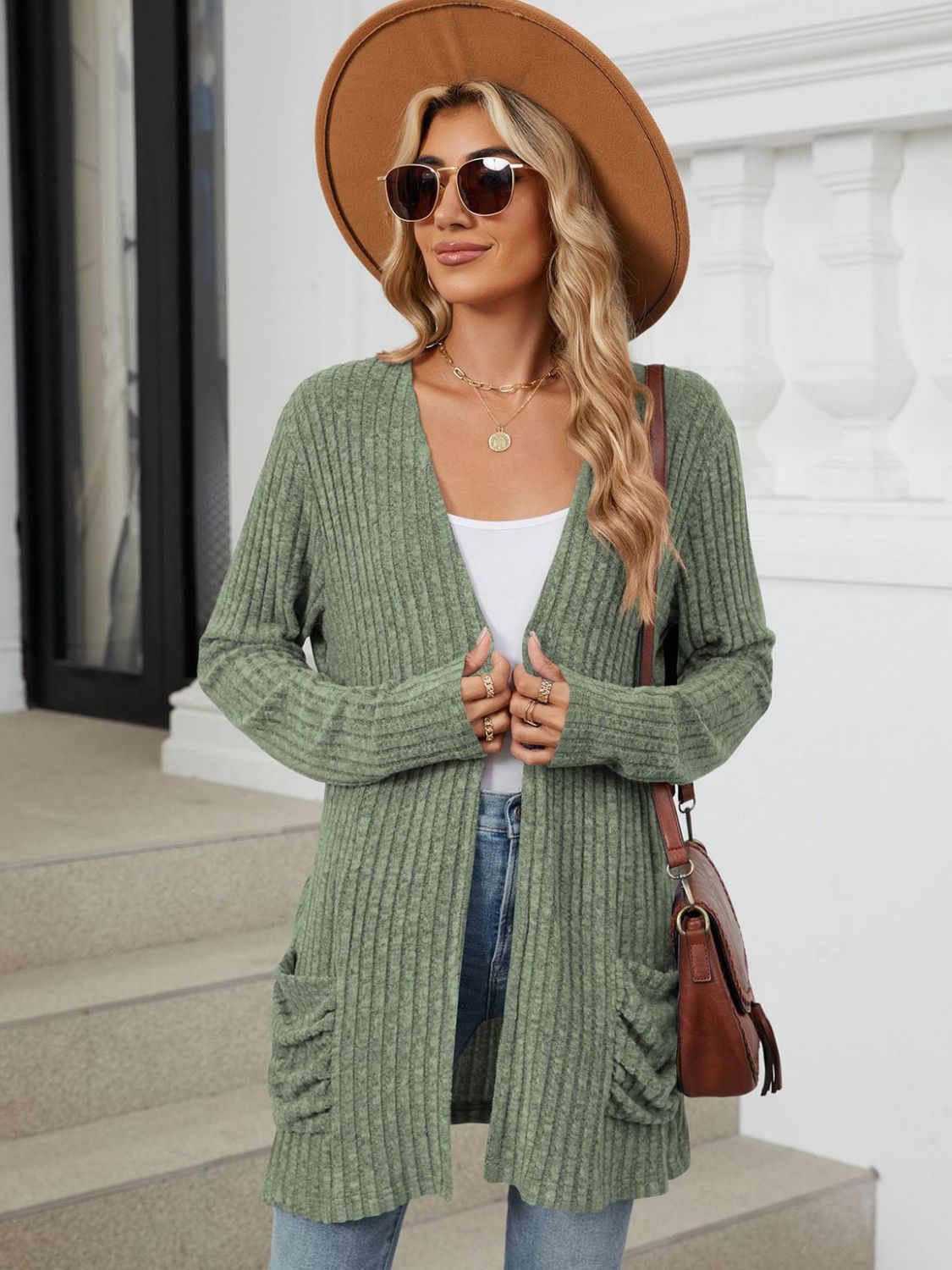 Pocketed Open Front Cardigan