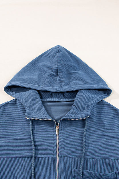 Pocketed Zip Up Hooded Jacket