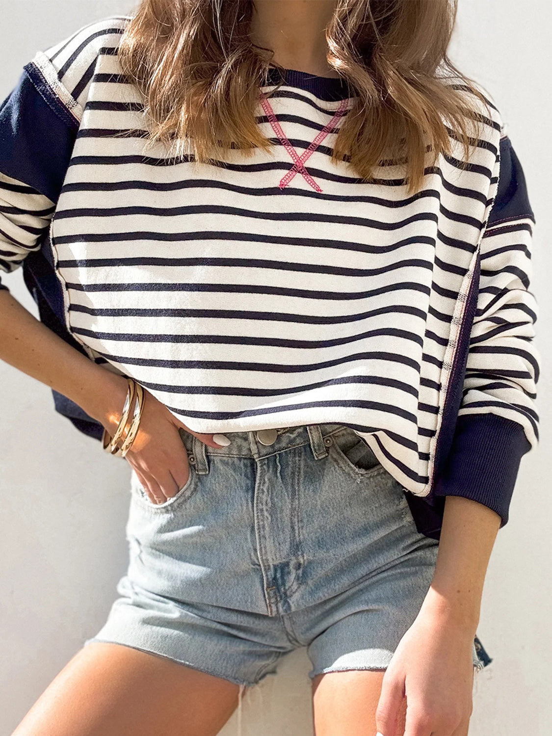 Riley Exposed Seam Striped Sweatshirt