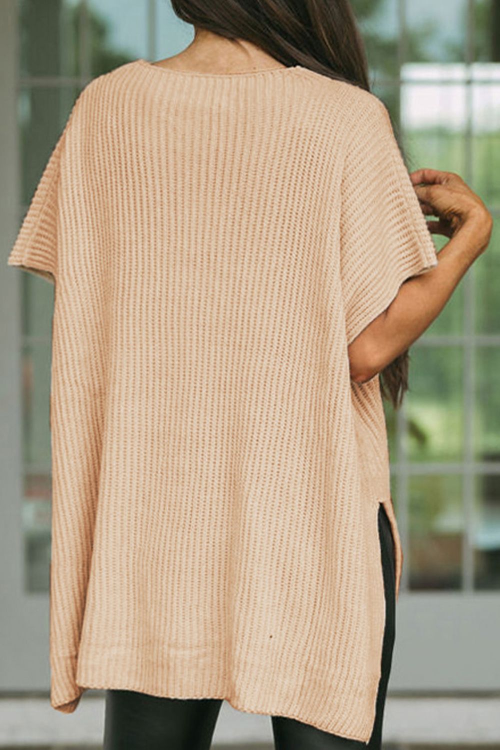 Waffle-Knit Slit Sweater