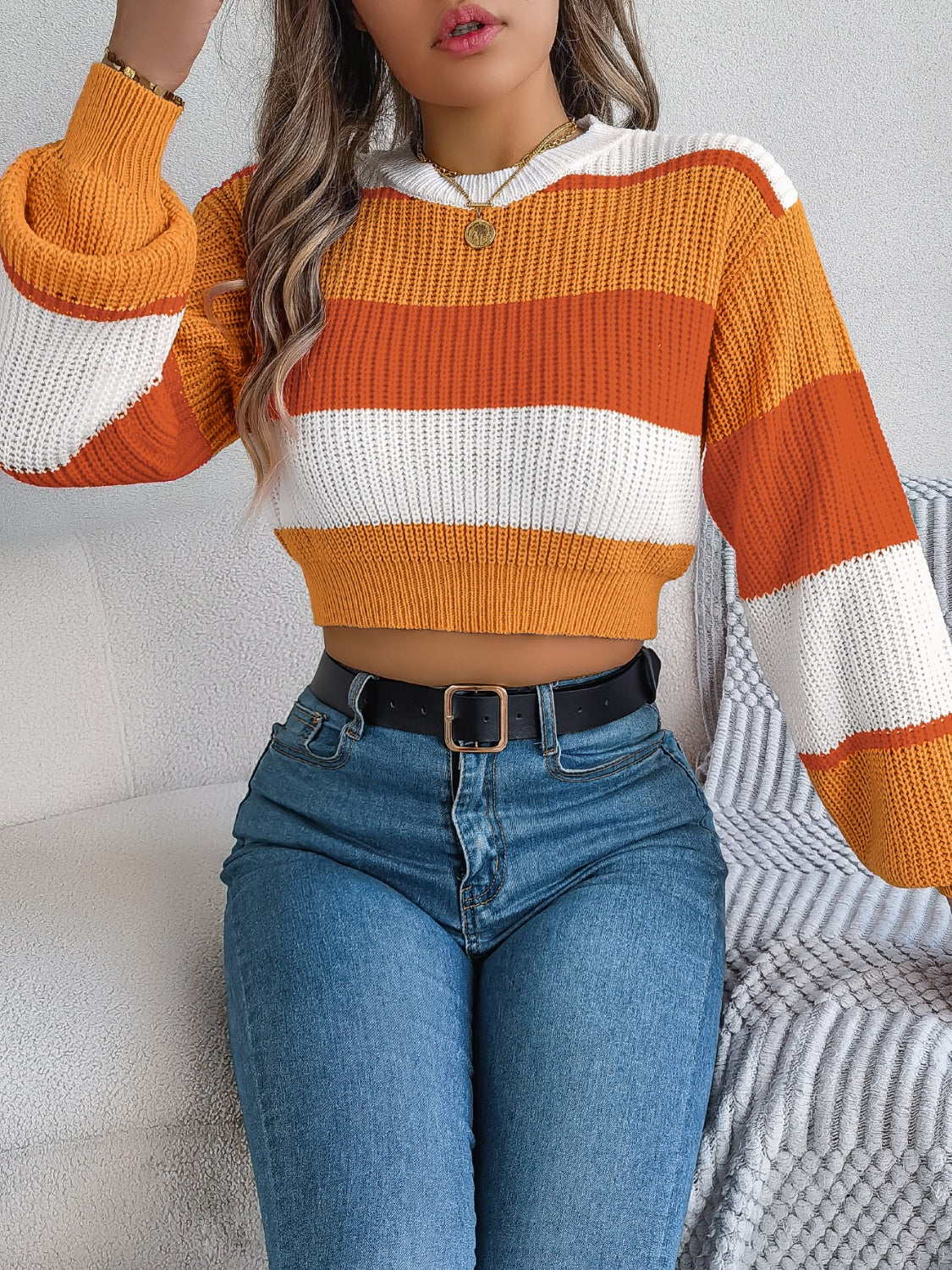 Color Block Cropped Sweater