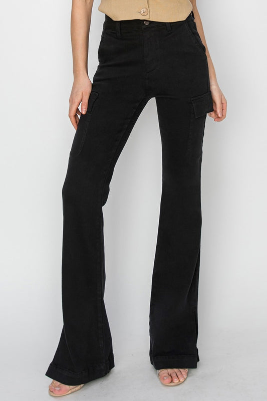 RISEN High Rise Side Slit Cargo Bootcut Jeans