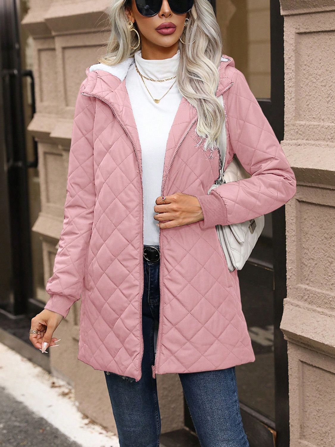 Quilted Zip Up Hooded Jacket