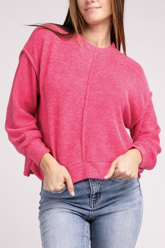 Zenana Brushed Melange Hacci Hi-Low Hem Sweater