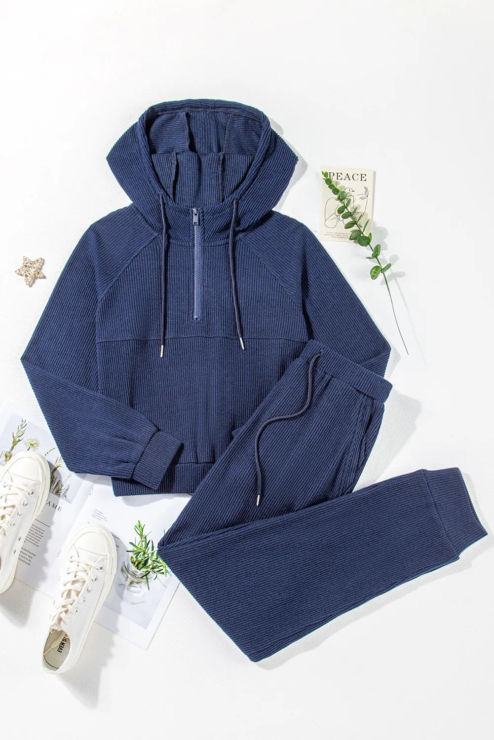 Drawstring Hoodie and Joggers Active Set