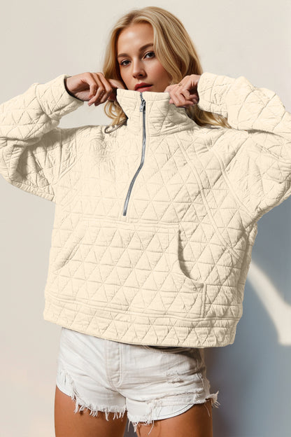 Double Take Half Zip Quilted Sweatshirt